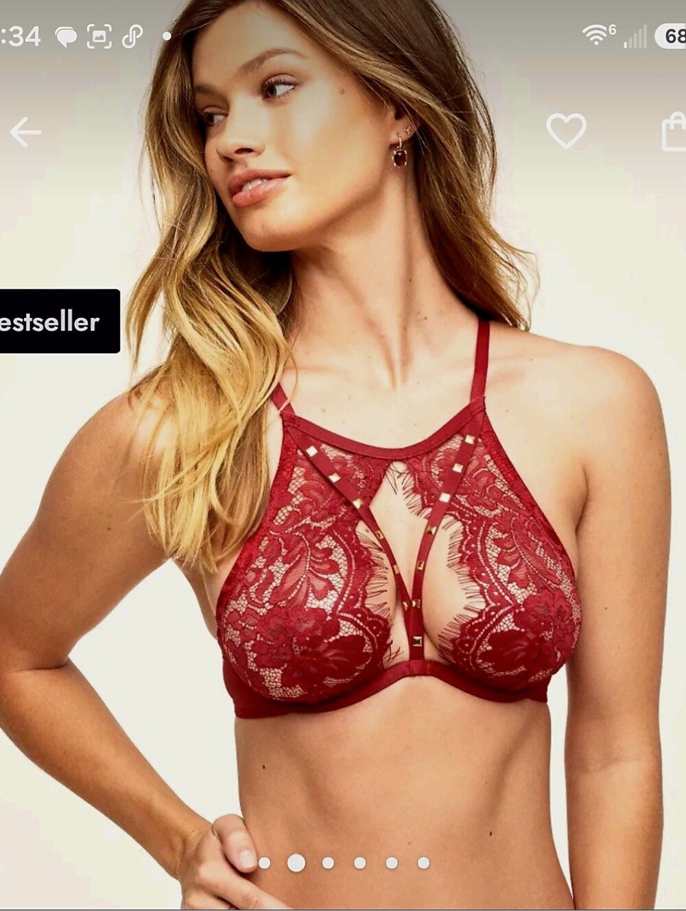 Adore Me: Emmeline Unlined Red 💋 Lace High-Neck Underwire Bra 36D